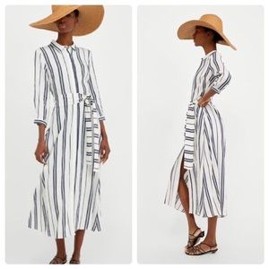 Zara Linen Blend Striped Shirt Dress Size XS NWOT